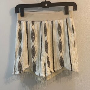 Blue Bird Sequin High Waist Shorts - Cream and Black